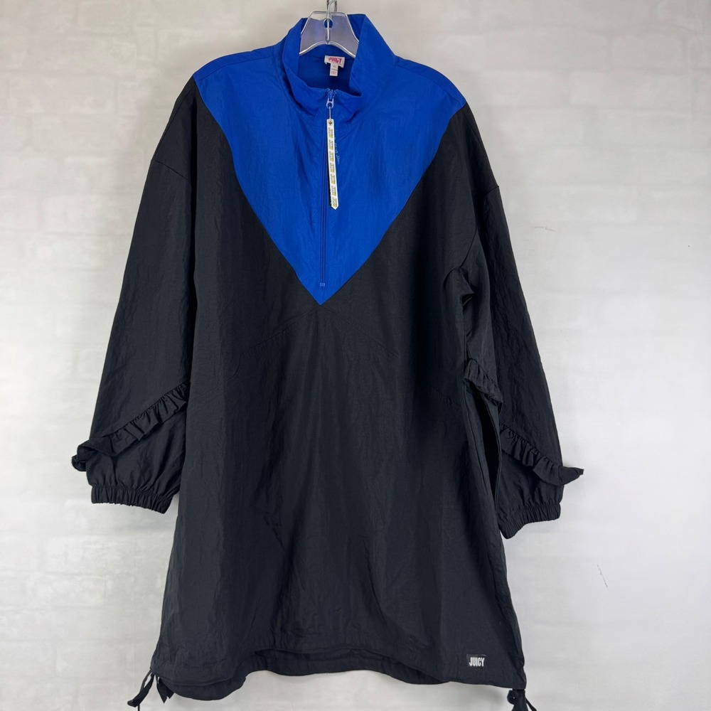 Juicy Couture‎ Black Blue Pullover Windbreaker Anorak Jacket Size XL